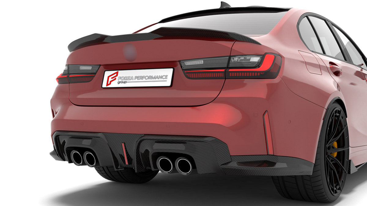 CARBON BODY KIT for BMW M3 G80 G81 2020+
Set includes:

Front Lip
Front Bumper Fins
Front Fender Vents
Side Skirts
Roof Spoiler
Ducktail Spoiler
Rear Diffuser
Material: Carbon

NOTE: Professional installation is required.