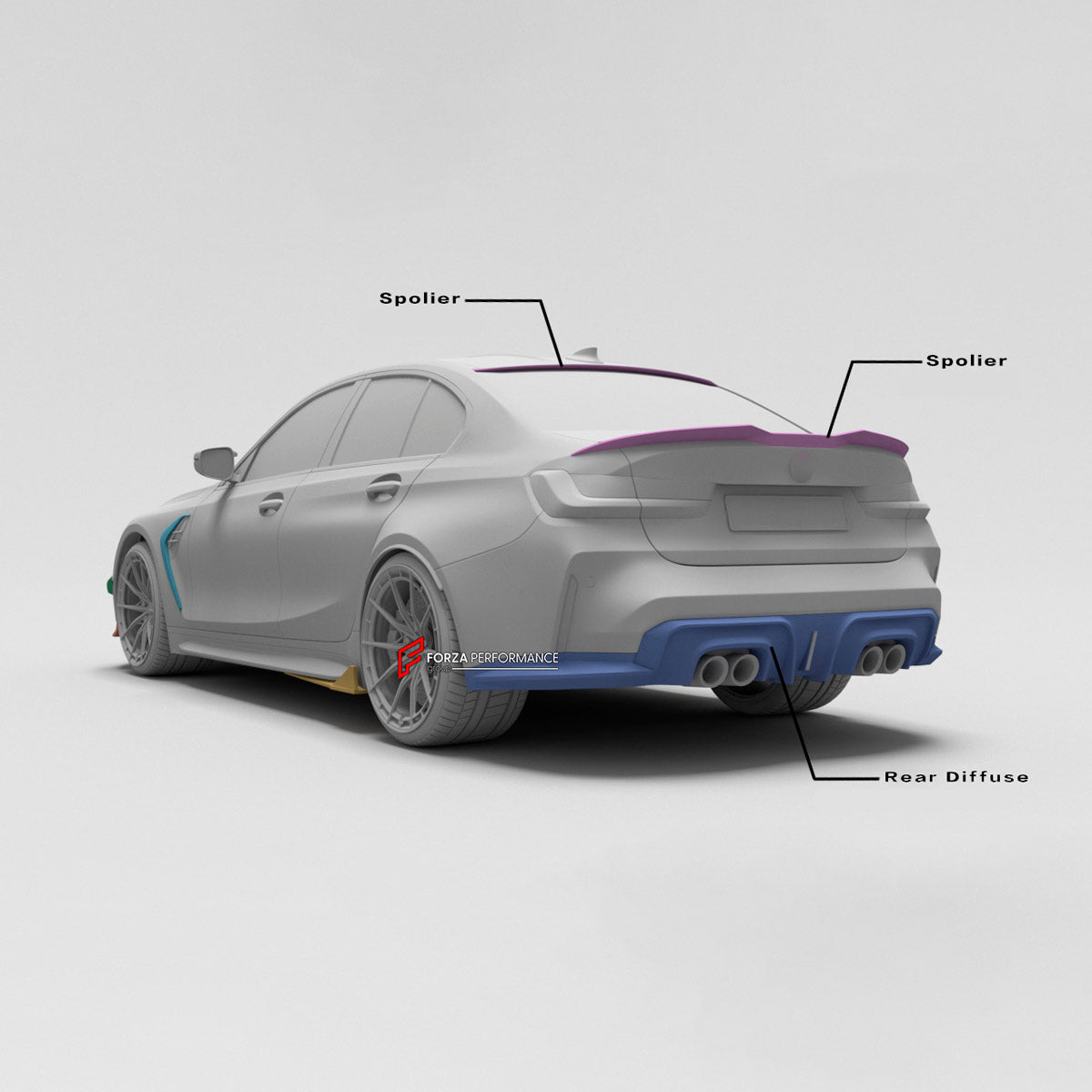 CARBON BODY KIT for BMW M3 G80 G81 2020+
Set includes:

Front Lip
Front Bumper Fins
Front Fender Vents
Side Skirts
Roof Spoiler
Ducktail Spoiler
Rear Diffuser
Material: Carbon

NOTE: Professional installation is required.