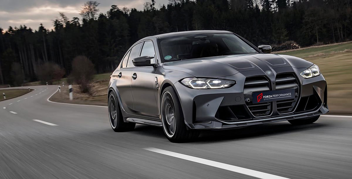 CARBON BODY KIT for BMW M3 G82 M4 G80 2021 - 2024 FORZA PERFORMANCE Custom fit Dry Carbon Achen Cybe Achencybe Design Style
Set includes:

Front Lip
Front Grille
Hood Bonnet Trim
Rear Diffuser
Rear Spoiler
Material: Carbon

NOTE: Professional installation is required.