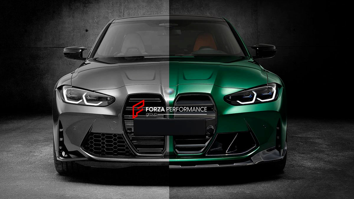 CARBON BODY KIT for BMW M3 G82 M4 G80 2021 - 2024 FORZA PERFORMANCE Custom fit Dry Carbon Achen Cybe Achencybe Design Style
Set includes:

Front Lip
Front Grille
Hood Bonnet Trim
Rear Diffuser
Rear Spoiler
Material: Carbon

NOTE: Professional installation is required.