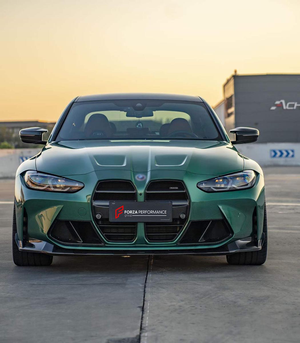 CARBON BODY KIT for BMW M3 G82 M4 G80 2021 - 2024 FORZA PERFORMANCE Custom fit Dry Carbon Achen Cybe Achencybe Design Style
Set includes:

Front Lip
Front Grille
Hood Bonnet Trim
Rear Diffuser
Rear Spoiler
Material: Carbon

NOTE: Professional installation is required.