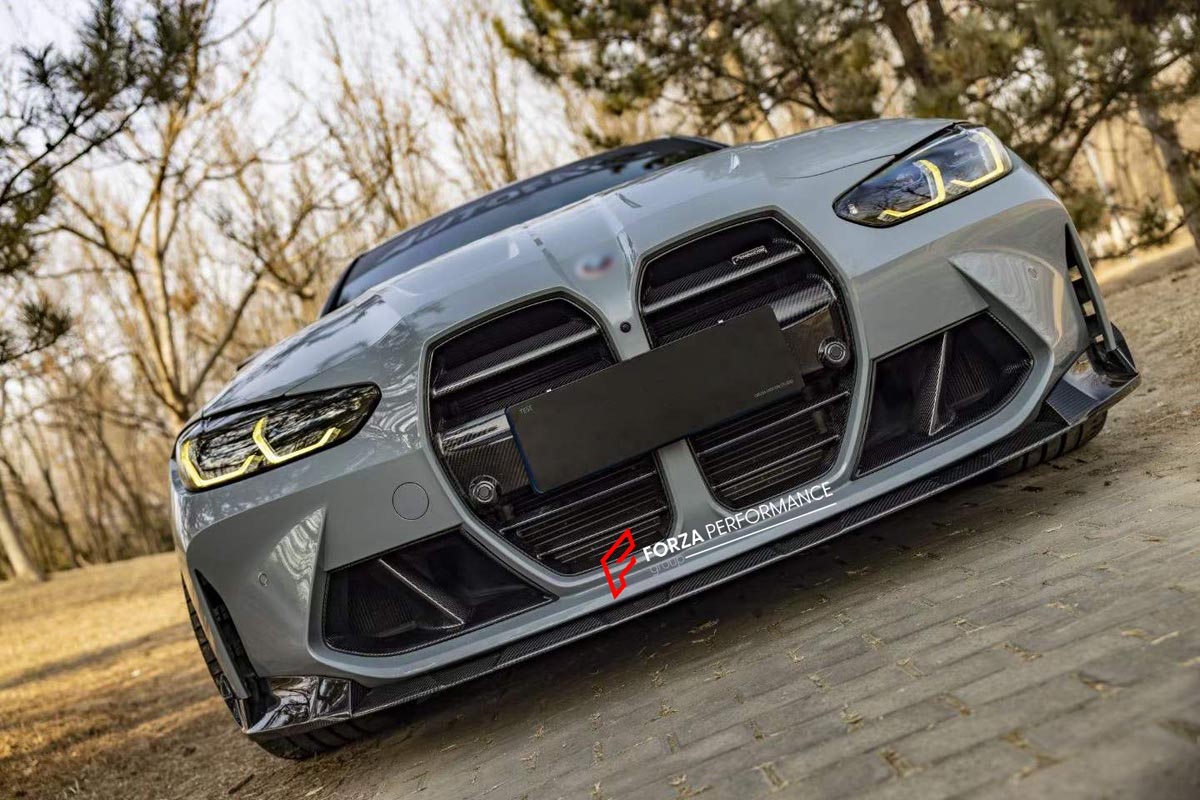 CARBON BODY KIT for BMW M3 G82 M4 G80 2021 - 2024 FORZA PERFORMANCE Custom fit Dry Carbon Achen Cybe Achencybe Design Style
Set includes:

Front Lip
Front Grille
Hood Bonnet Trim
Rear Diffuser
Rear Spoiler
Material: Carbon

NOTE: Professional installation is required.