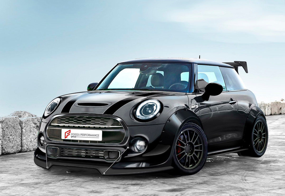 CARBON BODY KIT for BMW Mini Cooper III 2014 - 2021
Set includes:

Front Lip
Front Bumper Fins
Front Fenders
Side Skirts
Rear Fenders
Rear Diffuser
Rear Bumper
Material: Carbon

NOTE: Professional installation is required.