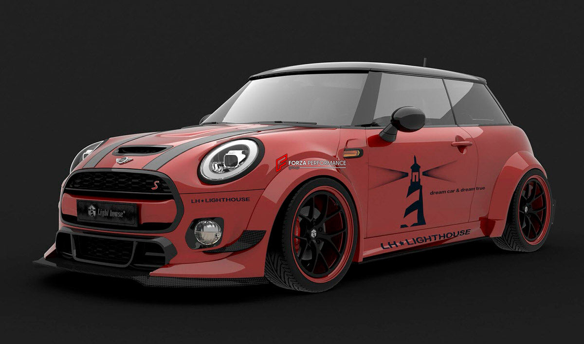 CARBON BODY KIT for BMW Mini Cooper III 2014 - 2021
Set includes:

Front Lip
Front Bumper Fins
Front Fenders
Side Skirts
Rear Fenders
Rear Diffuser
Rear Bumper
Material: Carbon

NOTE: Professional installation is required.