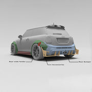 CARBON BODY KIT for BMW Mini Cooper III 2014 - 2021
Set includes:

Front Lip
Front Bumper Fins
Front Fenders
Side Skirts
Rear Fenders
Rear Diffuser
Rear Bumper
Material: Carbon

NOTE: Professional installation is required.