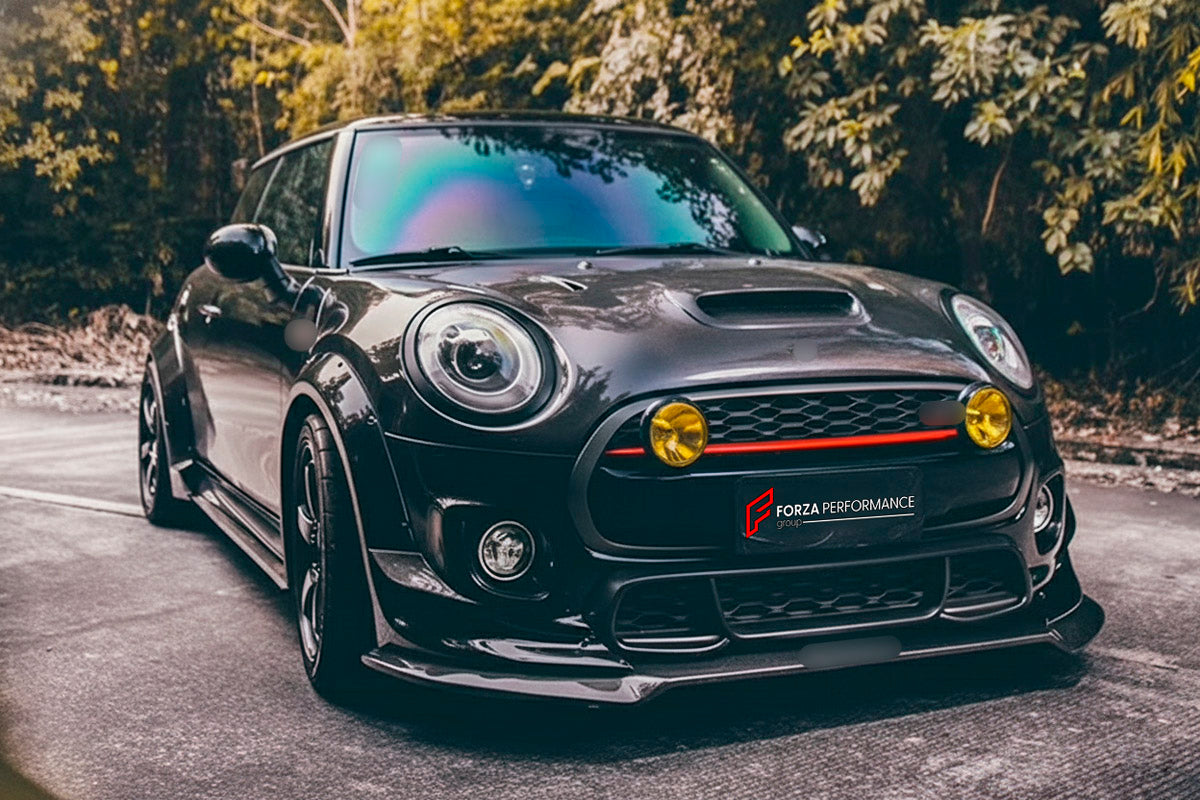 CARBON BODY KIT for BMW Mini Cooper III 2014 - 2021
Set includes:

Front Lip
Front Bumper Fins
Front Fenders
Side Skirts
Rear Fenders
Rear Diffuser
Rear Bumper
Material: Carbon

NOTE: Professional installation is required.