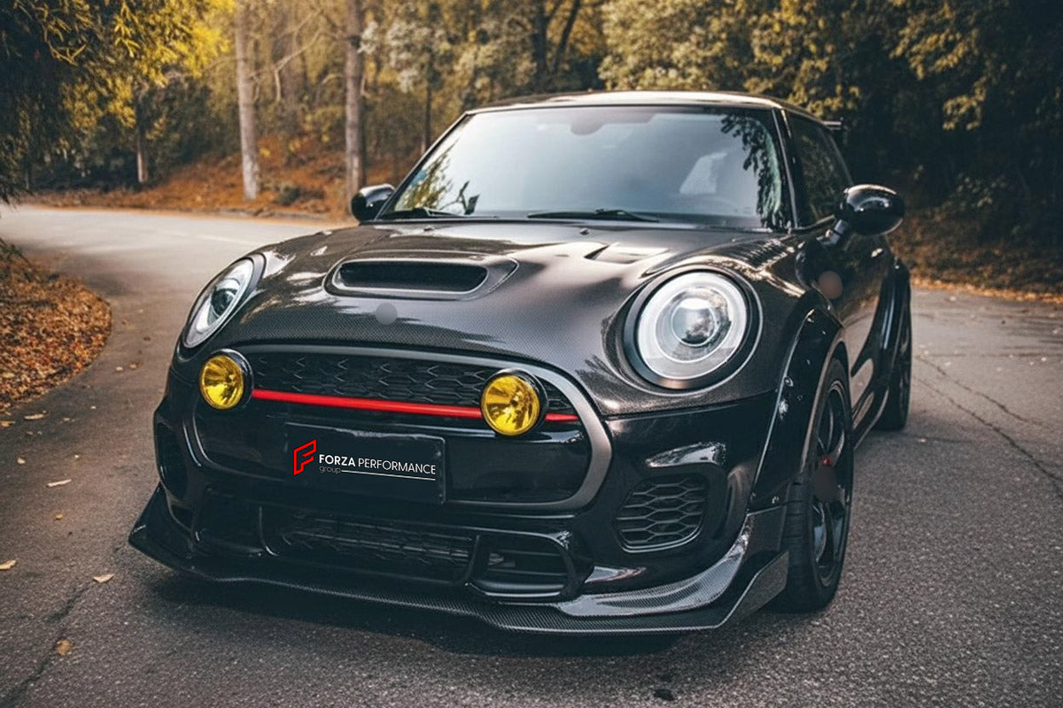 CARBON BODY KIT for BMW Mini Cooper III 2014 - 2021
Set includes:

Front Lip
Front Bumper Fins
Front Fenders
Side Skirts
Rear Fenders
Rear Diffuser
Rear Bumper
Material: Carbon

NOTE: Professional installation is required.