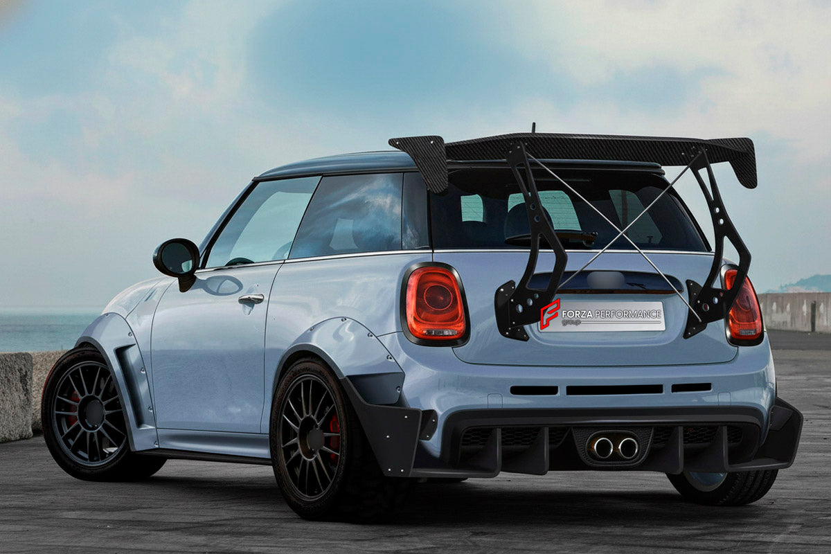 CARBON BODY KIT for BMW Mini Cooper III 2014 - 2021
Set includes:

Front Lip
Front Bumper Fins
Front Fenders
Side Skirts
Rear Fenders
Rear Diffuser
Rear Bumper
Material: Carbon

NOTE: Professional installation is required.