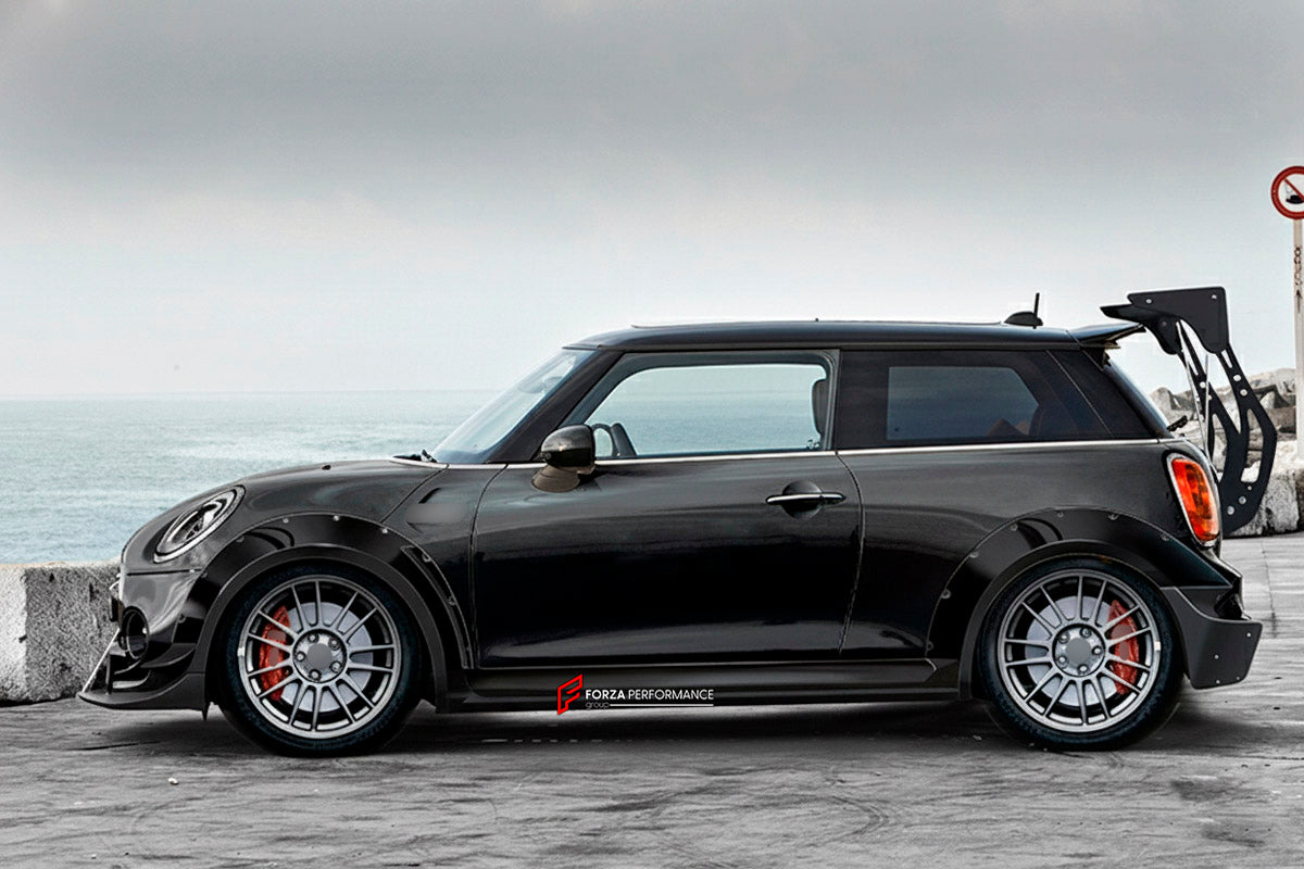 CARBON BODY KIT for BMW Mini Cooper III 2014 - 2021
Set includes:

Front Lip
Front Bumper Fins
Front Fenders
Side Skirts
Rear Fenders
Rear Diffuser
Rear Bumper
Material: Carbon

NOTE: Professional installation is required.