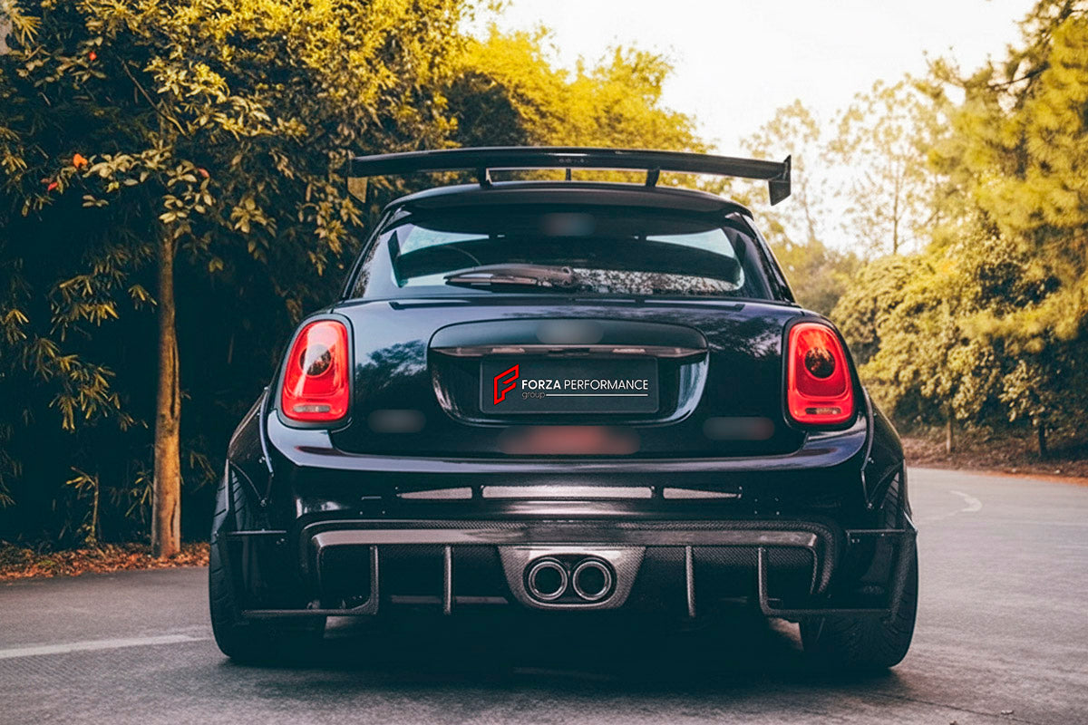 CARBON BODY KIT for BMW Mini Cooper III 2014 - 2021
Set includes:

Front Lip
Front Bumper Fins
Front Fenders
Side Skirts
Rear Fenders
Rear Diffuser
Rear Bumper
Material: Carbon

NOTE: Professional installation is required.