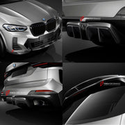 CARBON BODY KIT for BMW X3 G01 iX3 G08 M40i 30i XDRIVE 2021 - 2025 FORZA PERFORMANCE Custom fit Dry Carbon Achen Cybe Achencybe Design Style
Set includes:

Front Lip
Rear Diffuser (standard or extended design — your choice)
Roof Spoiler
Material: Carbon

NOTE: Professional installation is required.
