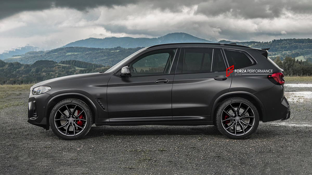 CARBON BODY KIT for BMW X3 G01 iX3 G08 M40i 30i XDRIVE 2021 - 2025 FORZA PERFORMANCE Custom fit Dry Carbon Achen Cybe Achencybe Design Style
Set includes:

Front Lip
Rear Diffuser (standard or extended design — your choice)
Roof Spoiler
Material: Carbon

NOTE: Professional installation is required.