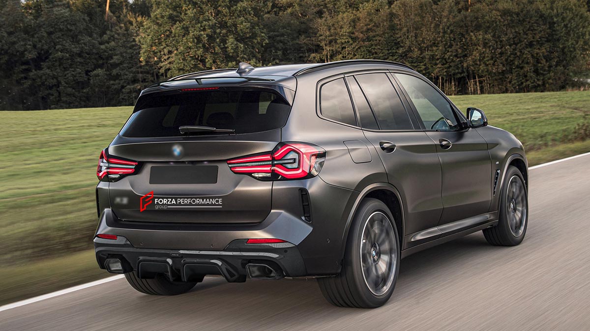 CARBON BODY KIT for BMW X3 G01 iX3 G08 M40i 30i XDRIVE 2021 - 2025 FORZA PERFORMANCE Custom fit Dry Carbon Achen Cybe Achencybe Design Style
Set includes:

Front Lip
Rear Diffuser (standard or extended design — your choice)
Roof Spoiler
Material: Carbon

NOTE: Professional installation is required.