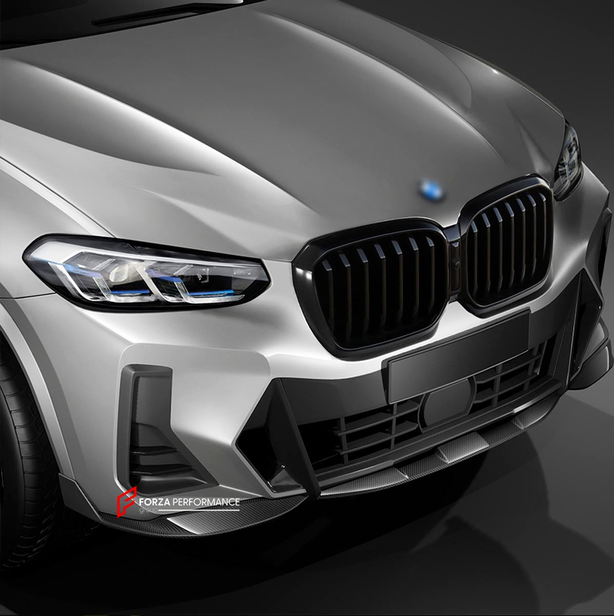CARBON BODY KIT for BMW X3 G01 iX3 G08 M40i 30i XDRIVE 2021 - 2025 FORZA PERFORMANCE Custom fit Dry Carbon Achen Cybe Achencybe Design Style
Set includes:

Front Lip
Rear Diffuser (standard or extended design — your choice)
Roof Spoiler
Material: Carbon

NOTE: Professional installation is required.