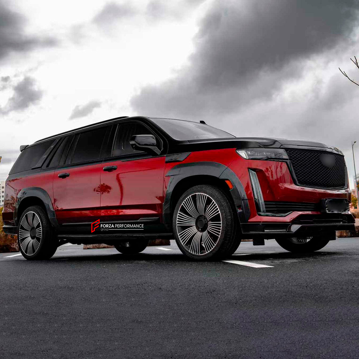 CARBON BODY KIT for Cadillac Escalade V 2021 - 2024
Set includes:

Front Lip
Front Fenders
Side Skirts
Rear Fenders
Rear Diffuser
Material: Carbon

NOTE: Professional installation is required.