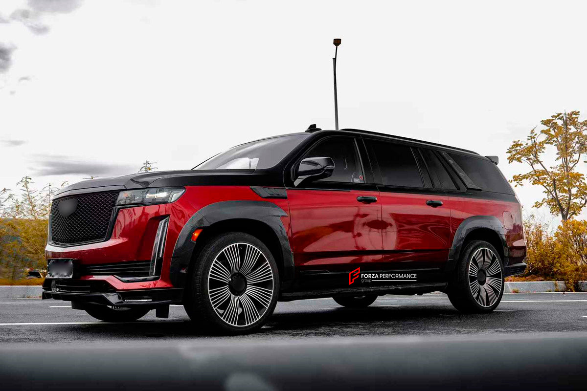 CARBON BODY KIT for Cadillac Escalade V 2021 - 2024
Set includes:

Front Lip
Front Fenders
Side Skirts
Rear Fenders
Rear Diffuser
Material: Carbon

NOTE: Professional installation is required.