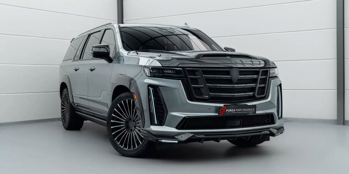 CARBON BODY KIT for Cadillac Escalade V 2021 - 2024
Set includes:

Front Lip
Front Fenders
Side Skirts
Rear Fenders
Rear Diffuser
Material: Carbon

NOTE: Professional installation is required.