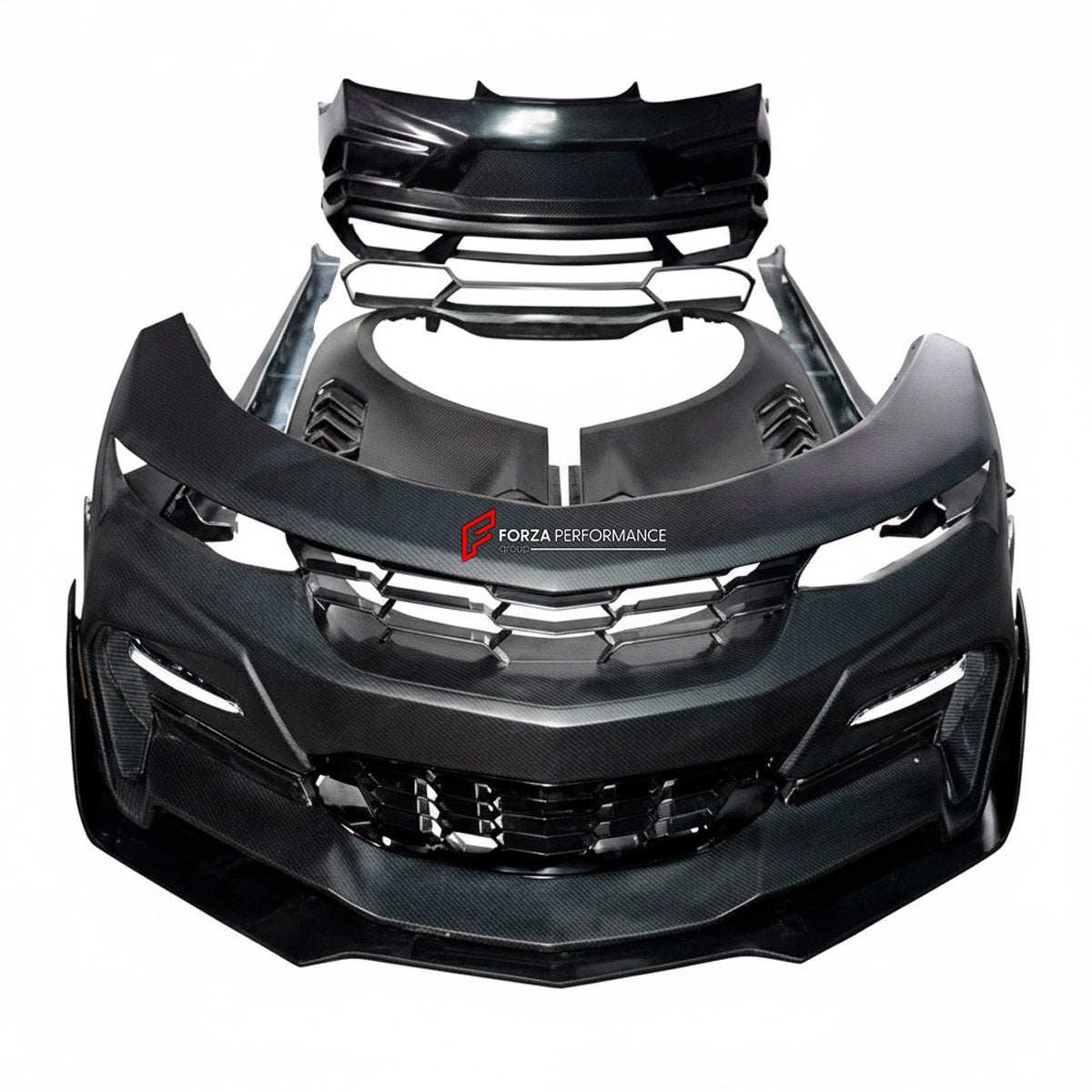 CARBON BODY KIT for Chevrolet Camaro VI 2016 - 2018
Set includes:

Front Bumper Assembly
Front Fenders
Side Skirts
Rear Wing Spoiler
Rear Bumper Assembly
Rear Diffuser
Material: Carbon, Plastic

NOTE: Professional installation is required.