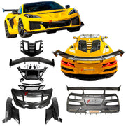 CARBON BODY KIT for Chevrolet Corvette C8 Z06 2020+
Set includes:

Front Lip
Hood Bonnet
Engine Cover
Engine Cover Lid
Rear Spoiler Wing
Rear Fenders
Rear Bumper Assembly
Rear Diffuser
Material: Carbon

NOTE: Professional installation is required.