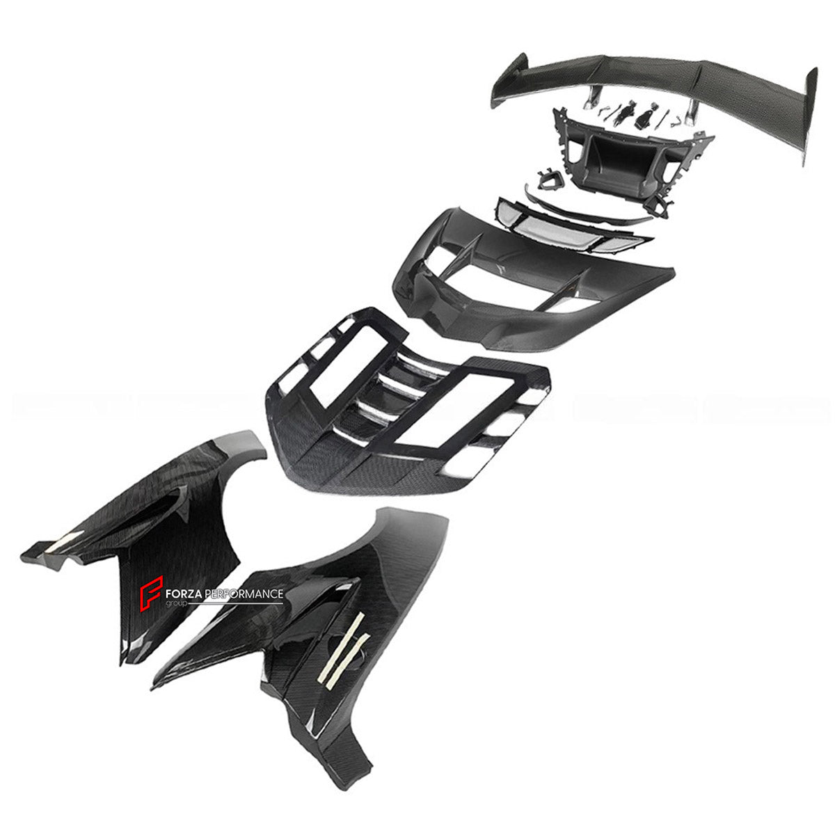 CARBON BODY KIT for Chevrolet Corvette C8 Z06 2020+
Set includes:

Front Lip
Hood Bonnet
Engine Cover
Engine Cover Lid
Rear Spoiler Wing
Rear Fenders
Rear Bumper Assembly
Rear Diffuser
Material: Carbon

NOTE: Professional installation is required.