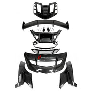 CARBON BODY KIT for Chevrolet Corvette C8 Z06 2020+
Set includes:

Front Lip
Hood Bonnet
Engine Cover
Engine Cover Lid
Rear Spoiler Wing
Rear Fenders
Rear Bumper Assembly
Rear Diffuser
Material: Carbon

NOTE: Professional installation is required.