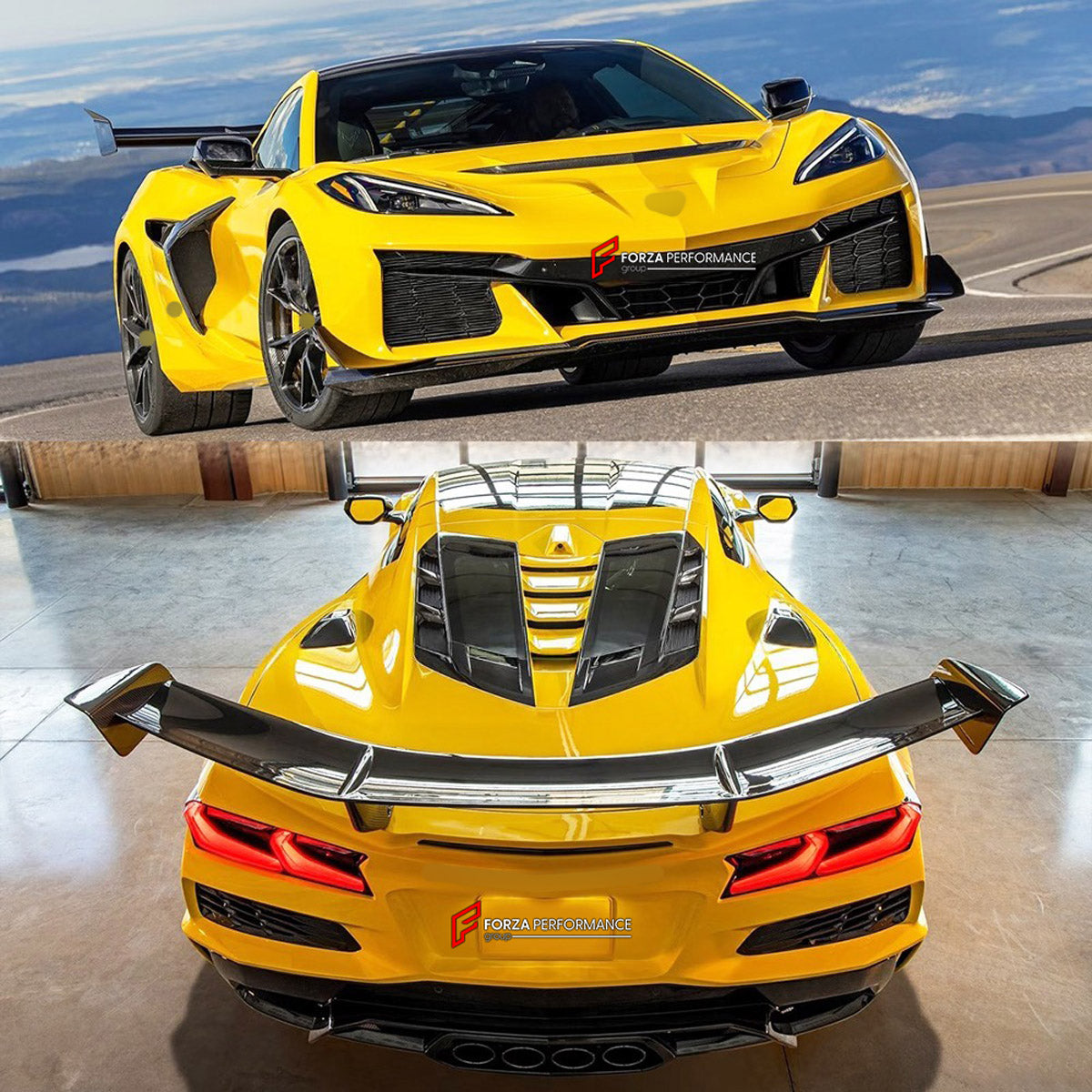 CARBON BODY KIT for Chevrolet Corvette C8 Z06 2020+
Set includes:

Front Lip
Hood Bonnet
Engine Cover
Engine Cover Lid
Rear Spoiler Wing
Rear Fenders
Rear Bumper Assembly
Rear Diffuser
Material: Carbon

NOTE: Professional installation is required.