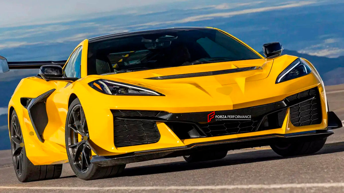 CARBON BODY KIT for Chevrolet Corvette C8 Z06 2020+
Set includes:

Front Lip
Hood Bonnet
Engine Cover
Engine Cover Lid
Rear Spoiler Wing
Rear Fenders
Rear Bumper Assembly
Rear Diffuser
Material: Carbon

NOTE: Professional installation is required.