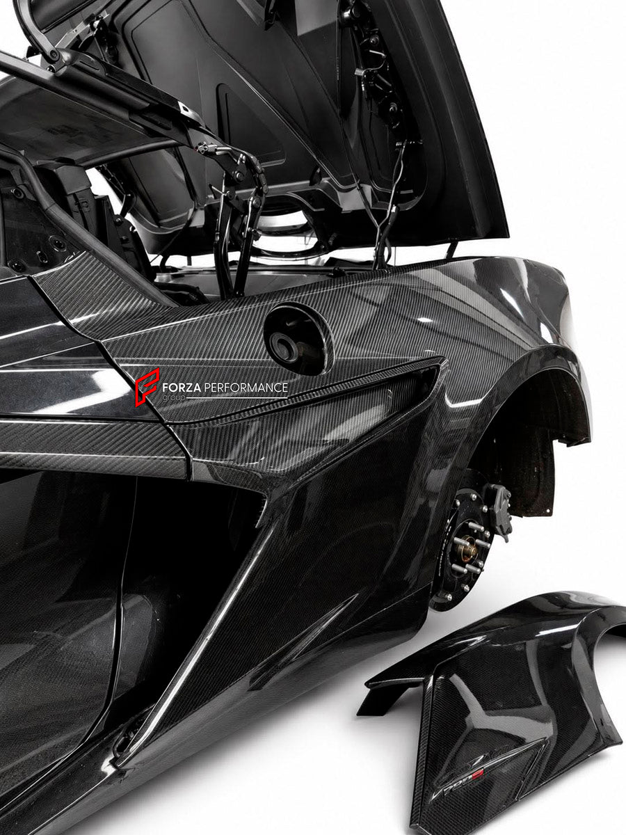 CARBON BODY KIT for Chevrolet Corvette C8 Z06 2020+
Set includes:

Front Lip
Hood Bonnet
Engine Cover
Engine Cover Lid
Rear Spoiler Wing
Rear Fenders
Rear Bumper Assembly
Rear Diffuser
Material: Carbon

NOTE: Professional installation is required.