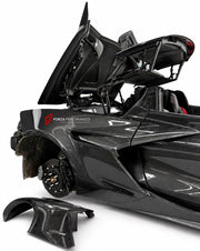 CARBON BODY KIT for Chevrolet Corvette C8 Z06 2020+
Set includes:

Front Lip
Hood Bonnet
Engine Cover
Engine Cover Lid
Rear Spoiler Wing
Rear Fenders
Rear Bumper Assembly
Rear Diffuser
Material: Carbon

NOTE: Professional installation is required.