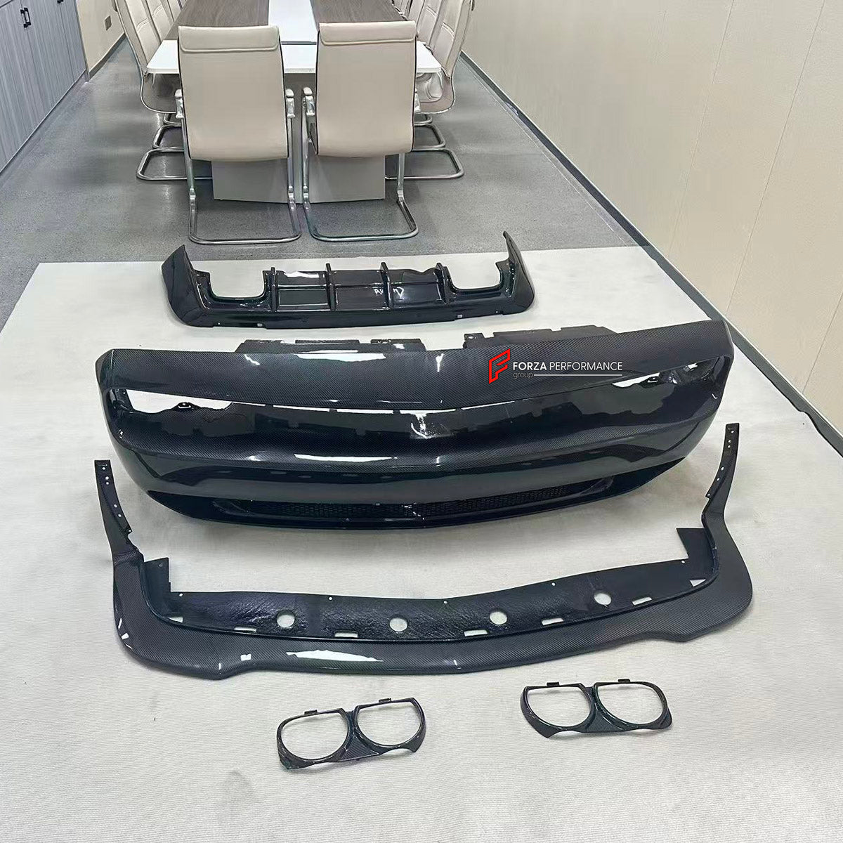CARBON BODY KIT for Dodge Challenger III LC 2008 - 2024
Set includes:

Front Bumper Assembly
Front Lip
Rear Diffuser
Material: Carbon

NOTE: Professional installation is required.