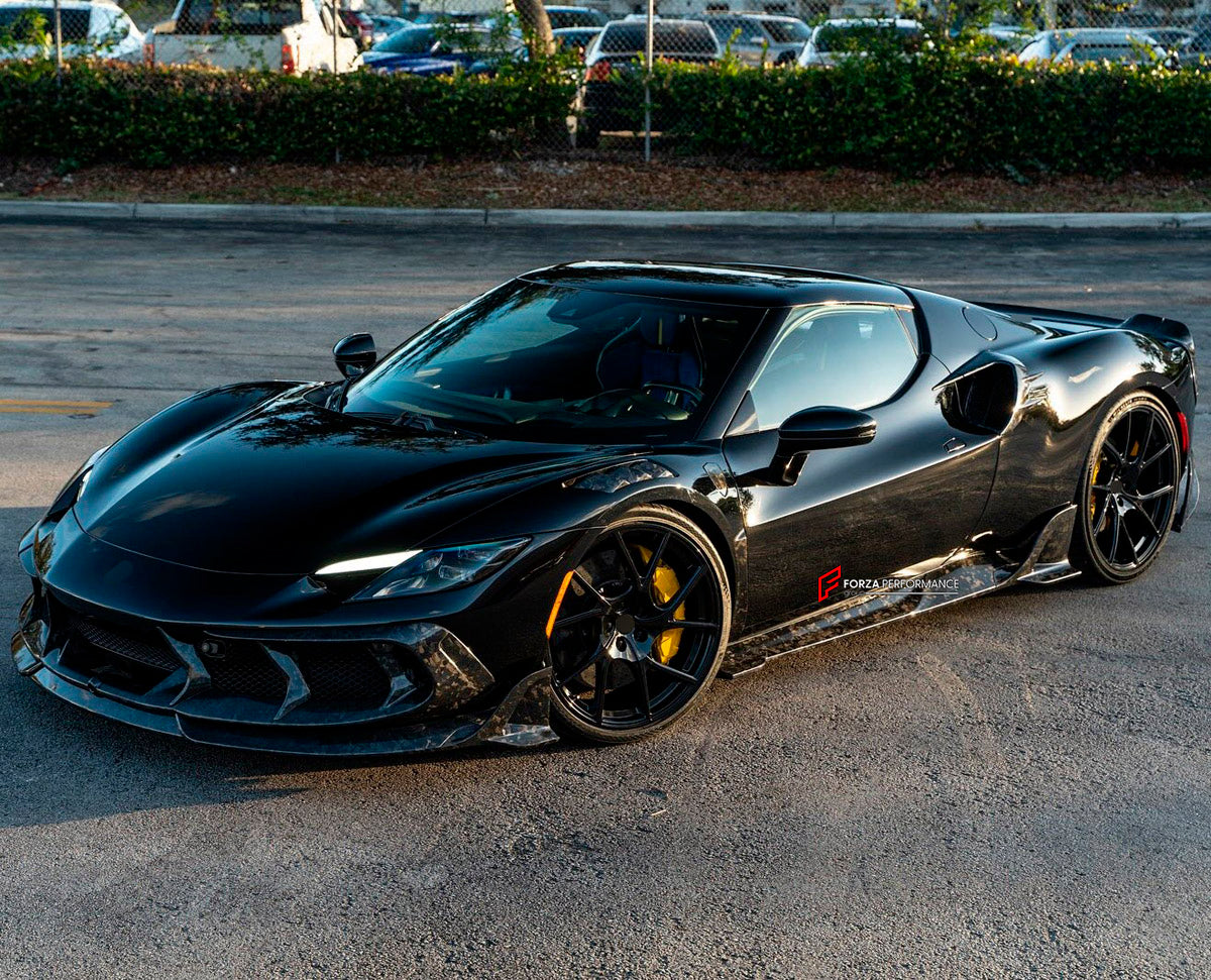 CARBON BODY KIT for FERRARI 296 GTB 2022+ FORZA PERFORMANCE custom fit Mansory
Set includes:

Front Fenders
Front Fender Vents
Front Fenders Emblem Logo
Side Skirts
Rear Fenders Vents
Material: Carbon

NOTE: Professional installation is required.