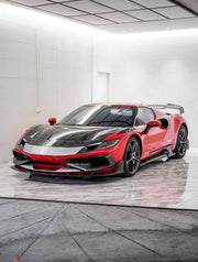 CARBON BODY KIT for FERRARI 296 GTB/GTS  Set includes: Front Lip Front Bumper Air Vent Covers Hood Panel Trim Fender Vents Side Skirts Side Air Vent Covers Engine Cover Rear Spoiler Rear Diffuser
