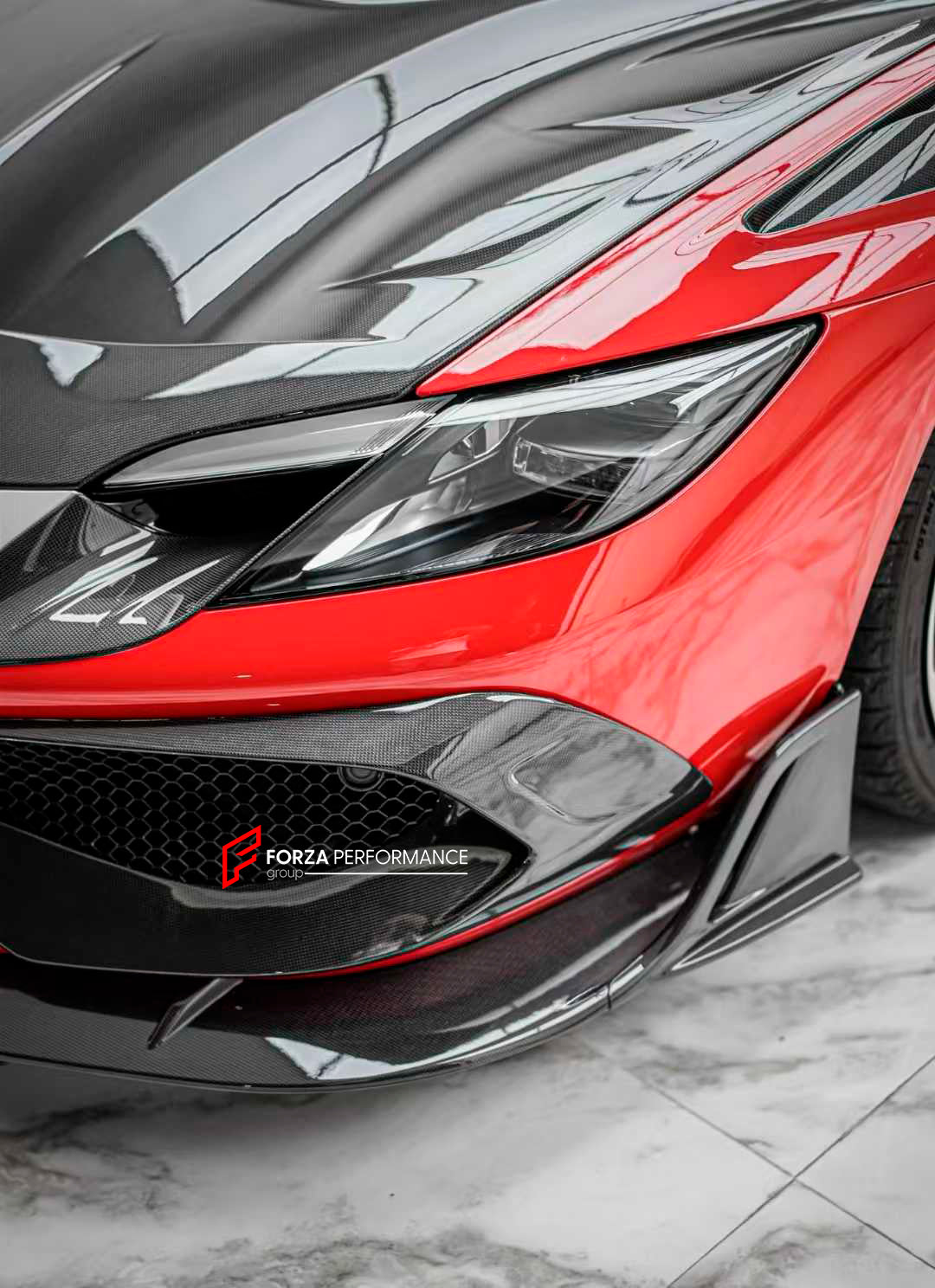 CARBON BODY KIT for FERRARI 296 GTB/GTS  Set includes: Front Lip Front Bumper Air Vent Covers Hood Panel Trim Fender Vents Side Skirts Side Air Vent Covers Engine Cover Rear Spoiler Rear Diffuser