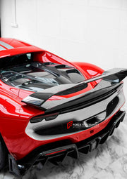 CARBON BODY KIT for FERRARI 296 GTB/GTS  Set includes: Front Lip Front Bumper Air Vent Covers Hood Panel Trim Fender Vents Side Skirts Side Air Vent Covers Engine Cover Rear Spoiler Rear Diffuser