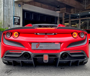 CARBON BODY KIT for Ferrari F8 2019 - 2022
Set includes:

Front Lip
Front Bumper Assembly
Side Skirts
Ducktail Spoiler
Rear Bumper Assembly
Rear Diffuser
Material: Carbon

NOTE: Professional installation is required.