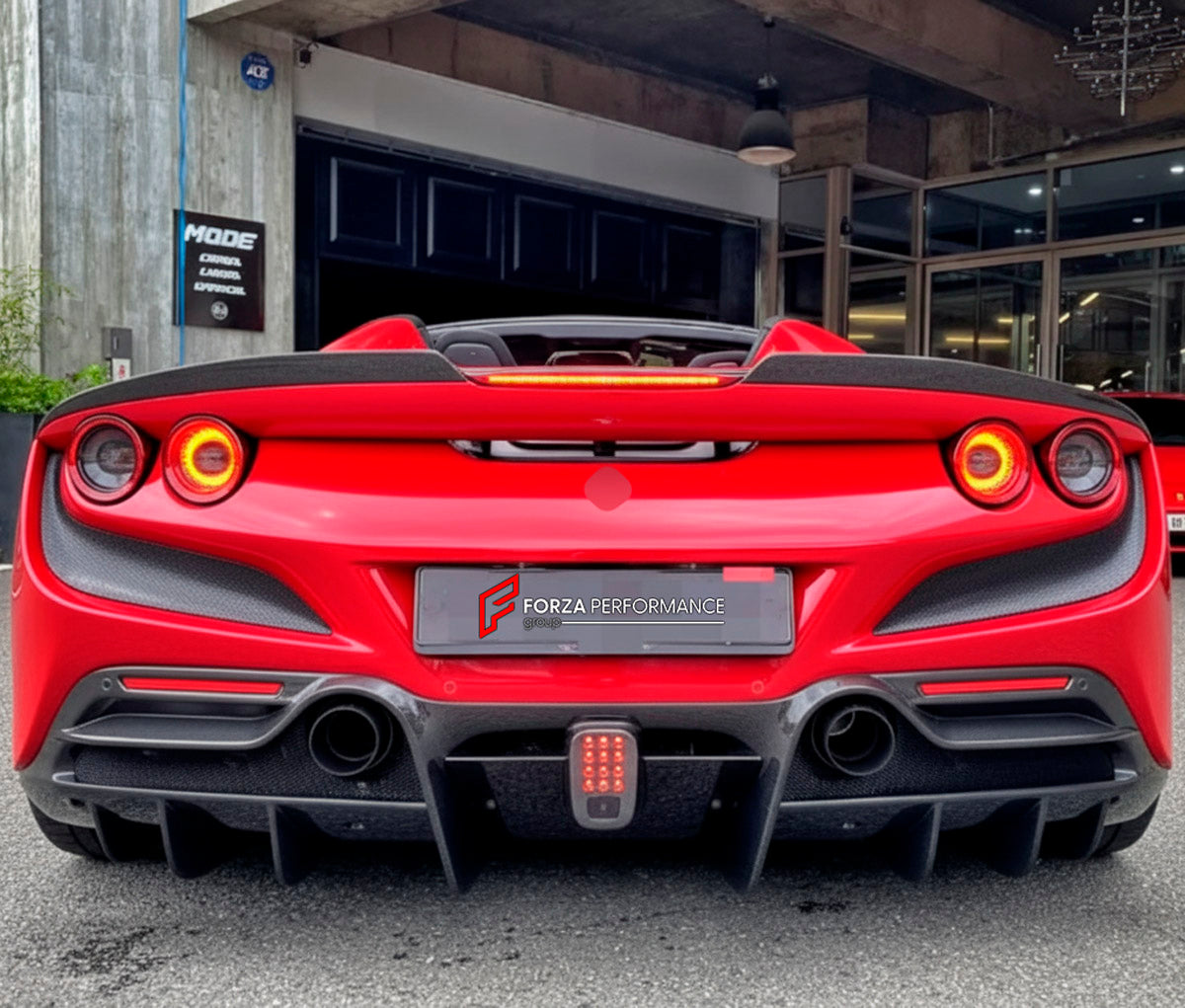 CARBON BODY KIT for Ferrari F8 2019 - 2022
Set includes:

Front Lip
Front Bumper Assembly
Side Skirts
Ducktail Spoiler
Rear Bumper Assembly
Rear Diffuser
Material: Carbon

NOTE: Professional installation is required.