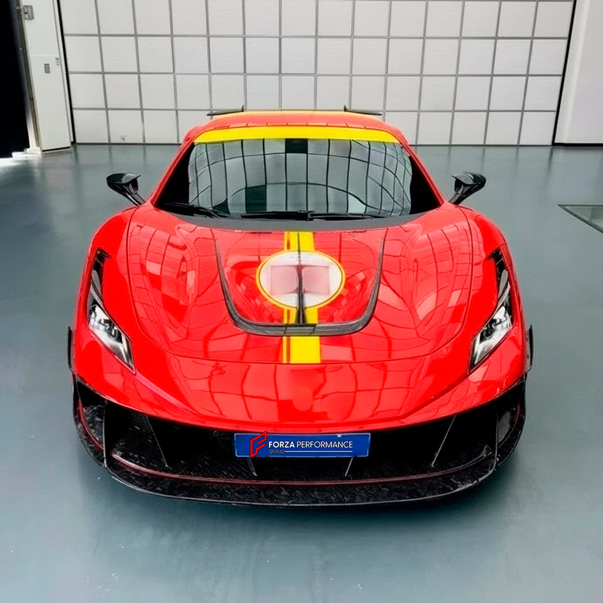CARBON BODY KIT for Ferrari F8 2019 - 2022
Set includes:

Front Lip
Front Bumper Assembly
Side Skirts
Ducktail Spoiler
Rear Bumper Assembly
Rear Diffuser
Material: Carbon

NOTE: Professional installation is required.