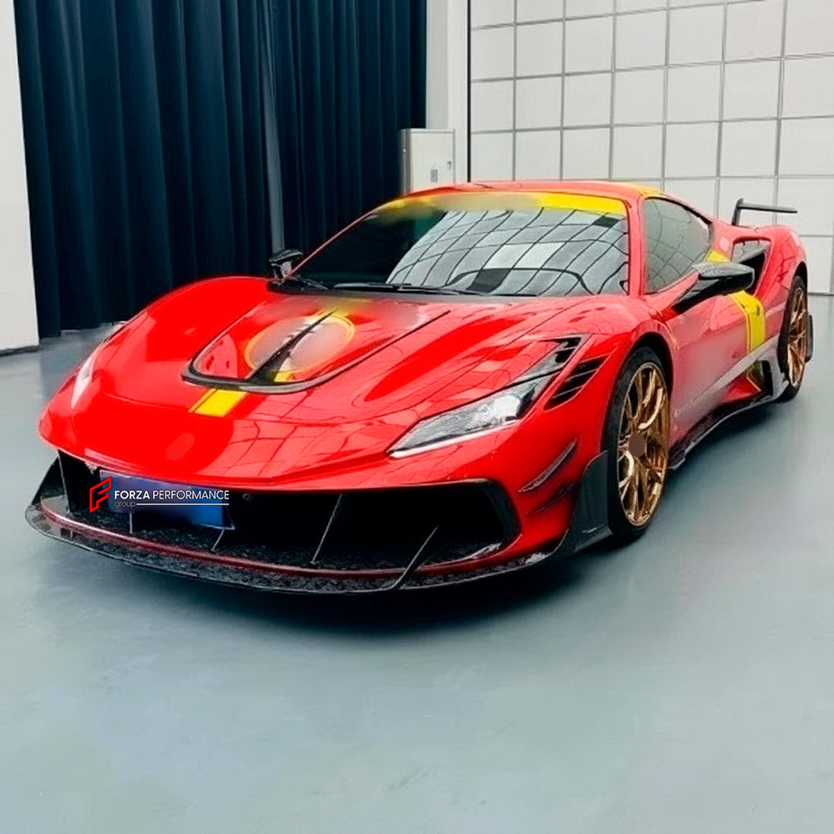 CARBON BODY KIT for Ferrari F8 2019 - 2022
Set includes:

Front Lip
Front Bumper Assembly
Side Skirts
Ducktail Spoiler
Rear Bumper Assembly
Rear Diffuser
Material: Carbon

NOTE: Professional installation is required.
