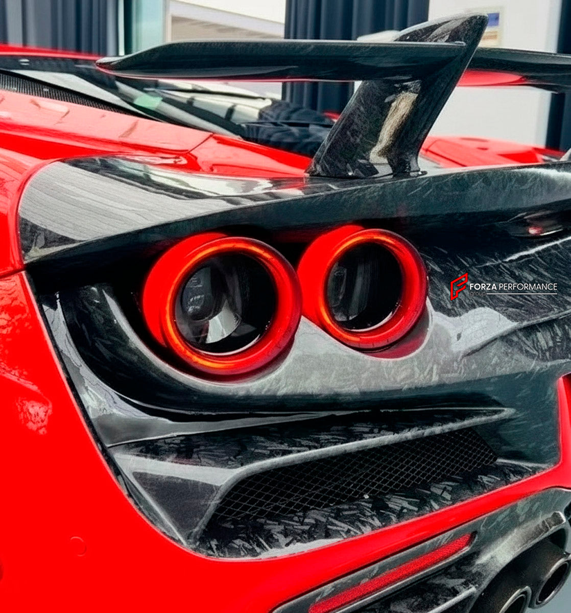 CARBON BODY KIT for Ferrari F8 2019 - 2022
Set includes:

Front Lip
Front Bumper Assembly
Side Skirts
Ducktail Spoiler
Rear Bumper Assembly
Rear Diffuser
Material: Carbon

NOTE: Professional installation is required.