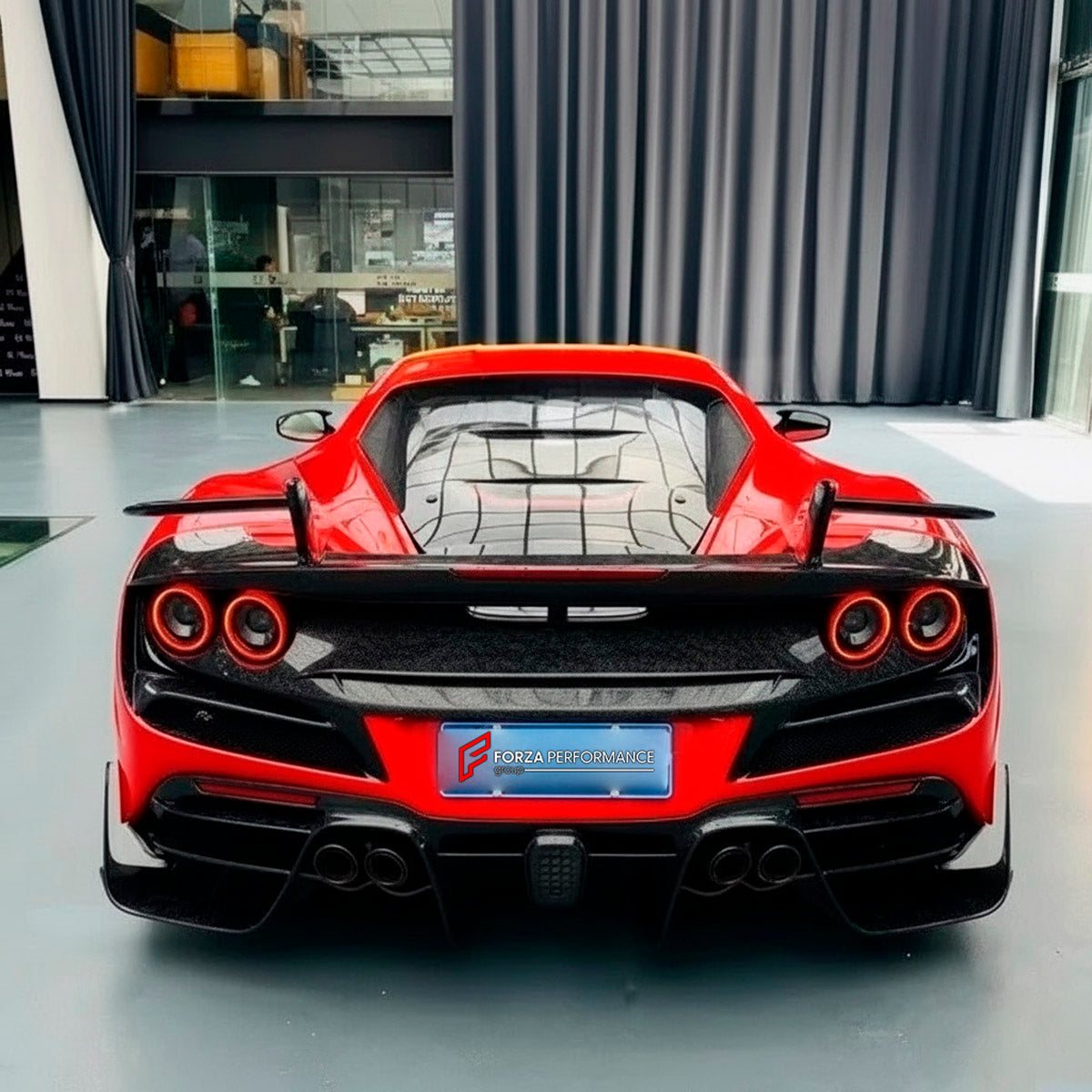 CARBON BODY KIT for Ferrari F8 2019 - 2022
Set includes:

Front Lip
Front Bumper Assembly
Side Skirts
Ducktail Spoiler
Rear Bumper Assembly
Rear Diffuser
Material: Carbon

NOTE: Professional installation is required.