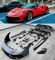 CARBON BODY KIT for Ferrari F8 2019 - 2022
Set includes:

Front Lip
Front Bumper Assembly
Side Skirts
Ducktail Spoiler
Rear Bumper Assembly
Rear Diffuser
Material: Carbon

NOTE: Professional installation is required.