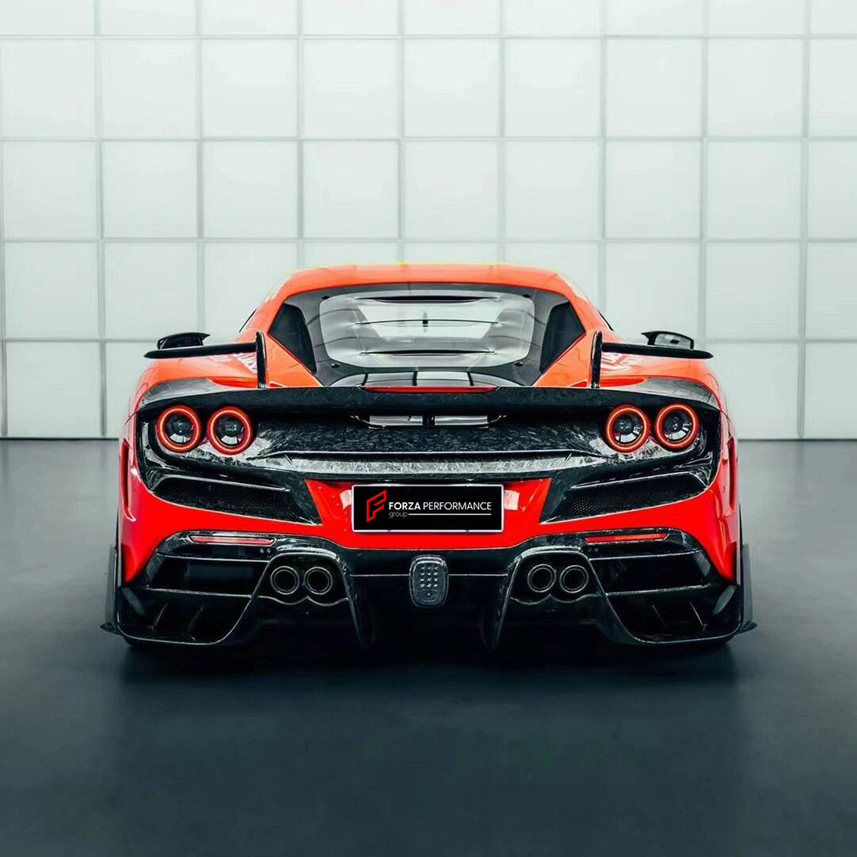 CARBON BODY KIT for Ferrari F8 2019 - 2022
Set includes:

Front Lip
Front Bumper Assembly
Side Skirts
Ducktail Spoiler
Rear Bumper Assembly
Rear Diffuser
Material: Carbon

NOTE: Professional installation is required.