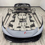 CARBON BODY KIT for Ferrari F8 2019 - 2022
Set includes:

Front Lip
Front Bumper Assembly
Side Skirts
Ducktail Spoiler
Rear Bumper Assembly
Rear Diffuser
Material: Carbon

NOTE: Professional installation is required.