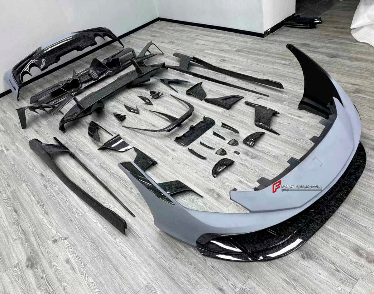 CARBON BODY KIT for Ferrari F8 2019 - 2022
Set includes:

Front Lip
Front Bumper Assembly
Side Skirts
Ducktail Spoiler
Rear Bumper Assembly
Rear Diffuser
Material: Carbon

NOTE: Professional installation is required.