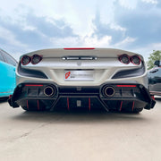CARBON BODY KIT for Ferrari F8 2019 - 2022
Set includes:

Front Lip
Front Bumper Assembly
Side Skirts
Ducktail Spoiler
Rear Bumper Assembly
Rear Diffuser
Material: Carbon

NOTE: Professional installation is required.