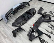 CARBON BODY KIT for Ferrari F8 2019 - 2022
Set includes:

Front Lip
Front Bumper Assembly
Side Skirts
Ducktail Spoiler
Rear Bumper Assembly
Rear Diffuser
Material: Carbon

NOTE: Professional installation is required.