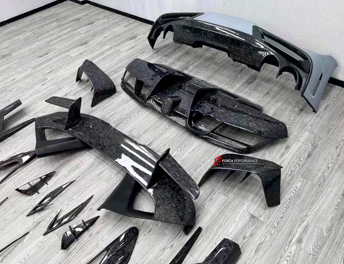CARBON BODY KIT for Ferrari F8 2019 - 2022
Set includes:

Front Lip
Front Bumper Assembly
Side Skirts
Ducktail Spoiler
Rear Bumper Assembly
Rear Diffuser
Material: Carbon

NOTE: Professional installation is required.