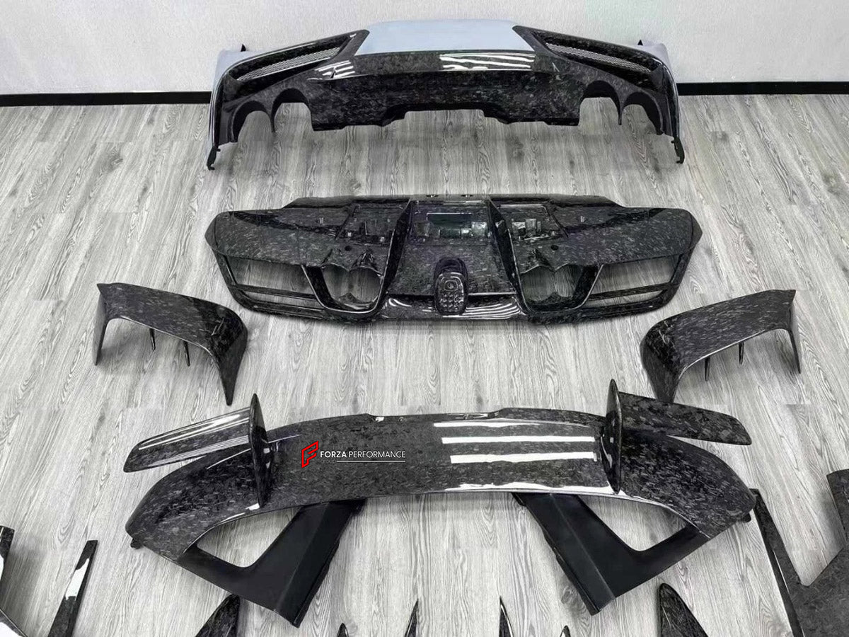 CARBON BODY KIT for Ferrari F8 2019 - 2022
Set includes:

Front Lip
Front Bumper Assembly
Side Skirts
Ducktail Spoiler
Rear Bumper Assembly
Rear Diffuser
Material: Carbon

NOTE: Professional installation is required.