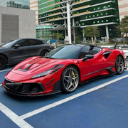 CARBON BODY KIT for Ferrari F8 2019 - 2022
Set includes:

Front Lip
Front Bumper Assembly
Side Skirts
Ducktail Spoiler
Rear Bumper Assembly
Rear Diffuser
Material: Carbon

NOTE: Professional installation is required.