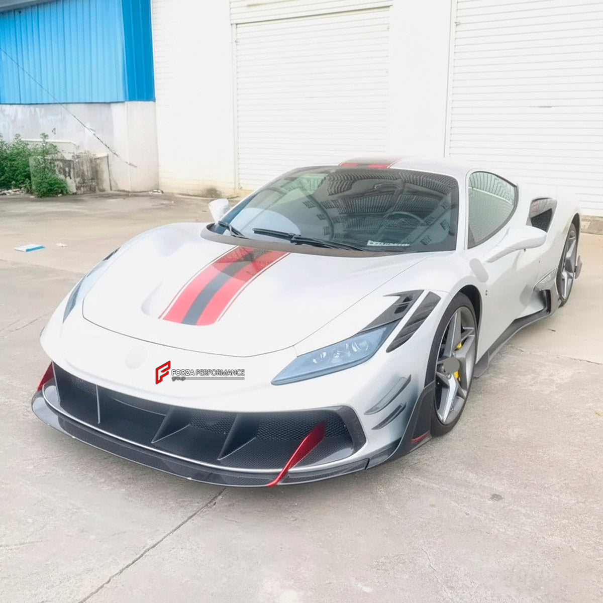 CARBON BODY KIT for Ferrari F8 2019 - 2022
Set includes:

Front Lip
Front Bumper Assembly
Side Skirts
Ducktail Spoiler
Rear Bumper Assembly
Rear Diffuser
Material: Carbon

NOTE: Professional installation is required.